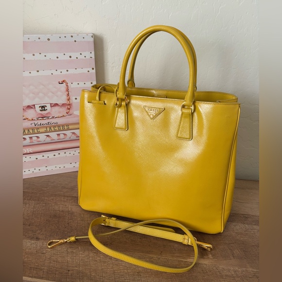 Prada Handbags - Prada Yellow Galleria Leather Tote with Strap